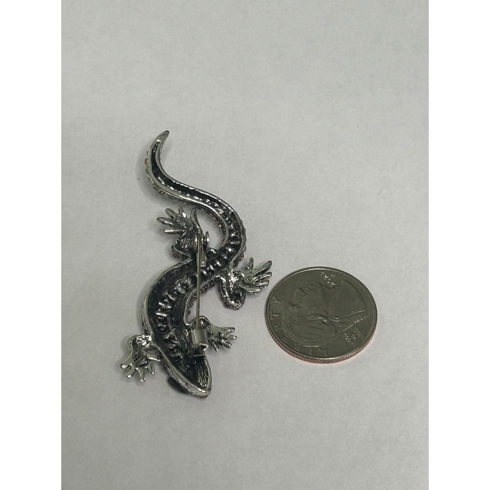 Pink Rhinestone Lizard Brooch Silver Tone Gecko Reptile Animal Pin 2.5 Inch#694